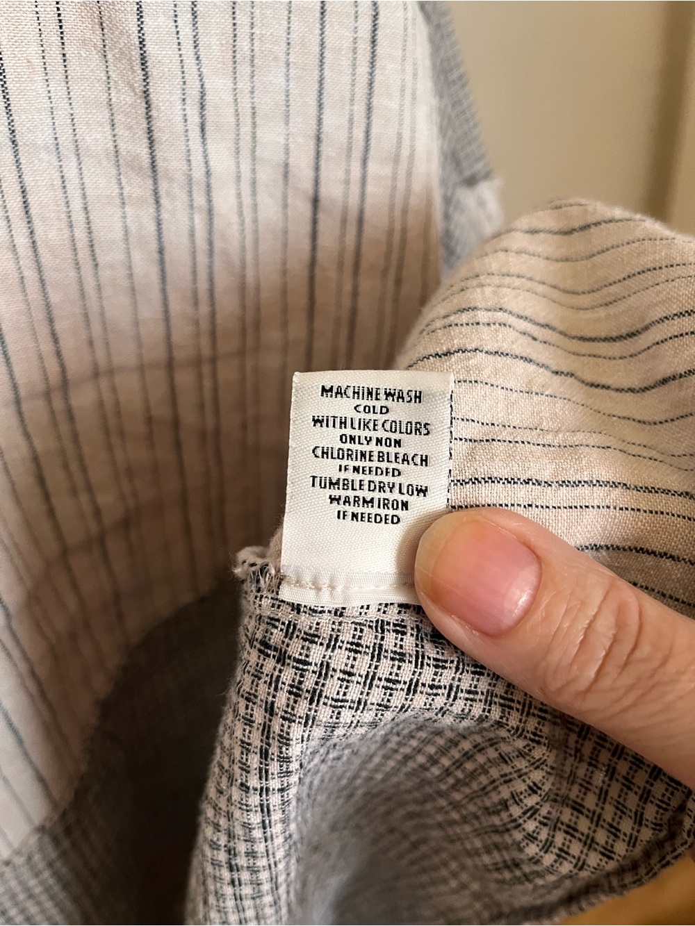 Habitat Cotton/Linen Blend Asymmetrical Patchwork Button-Down Shirt - Picture 10 of 10